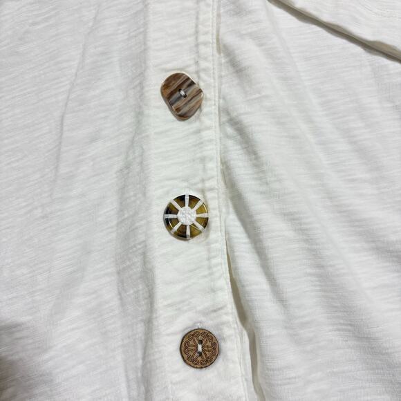 Soft Surroundings Artisan Mixed Button White Long Sleeve Slub Knit Top Women L - Picture 4 of 8